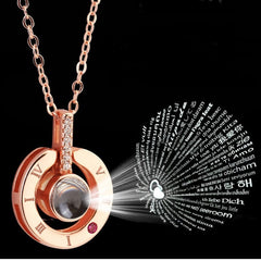 Unisex Pendant Necklace with 100 languages Romantic Texts Projection